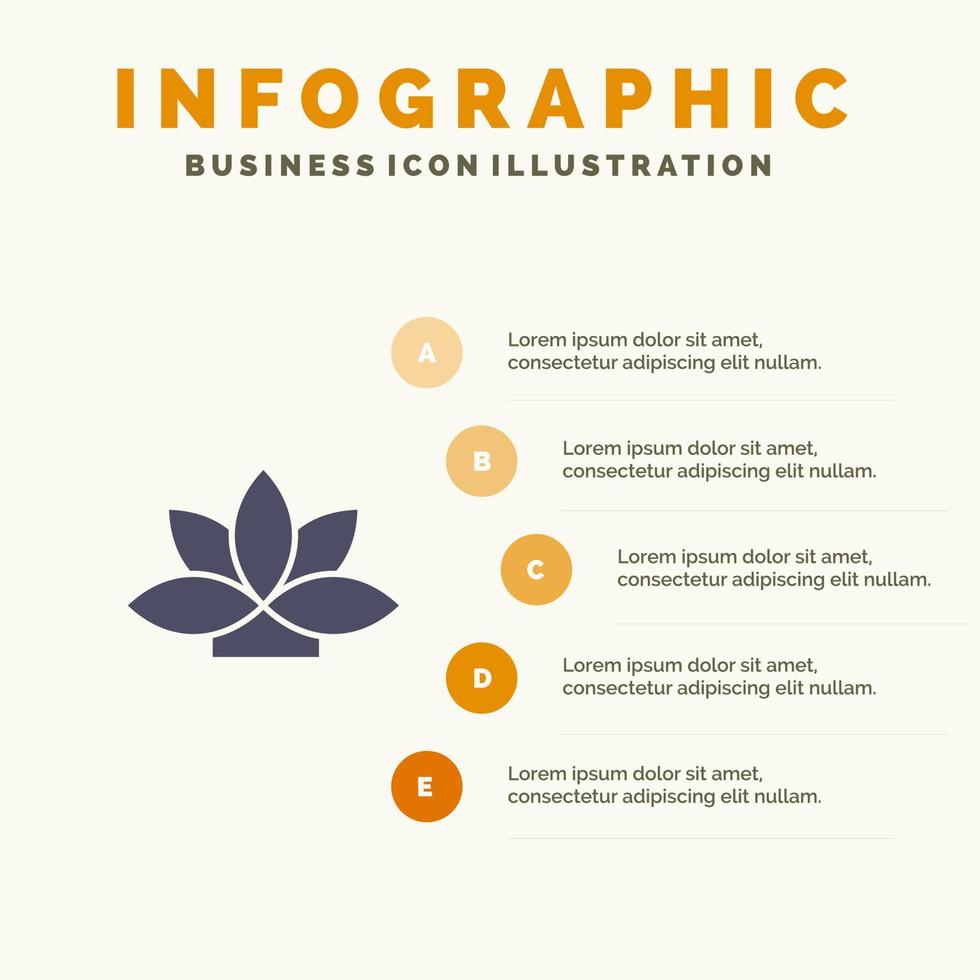 Blume Indien Lotus Pflanze solide Symbol Infografiken 5 Schritte Präsentationshintergrund vektor
