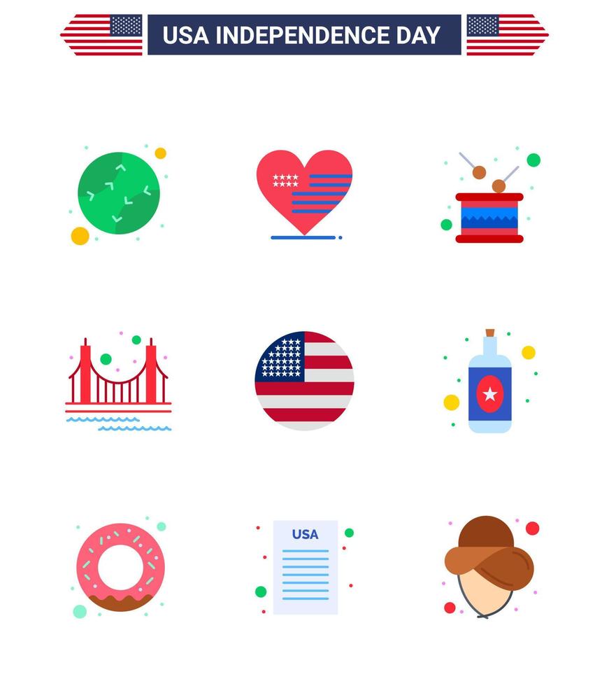 9 flache Zeichen für Usa-Unabhängigkeitstag-Tourismus goldener Tag Tor Unabhängigkeit bearbeitbare Usa-Tag-Vektor-Designelemente vektor