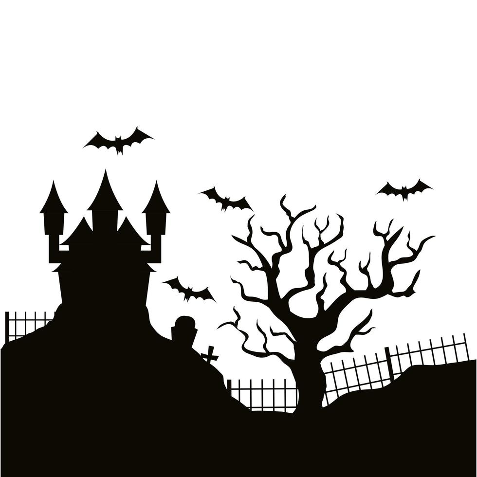 silhuett av hemsökt slott halloween vektor