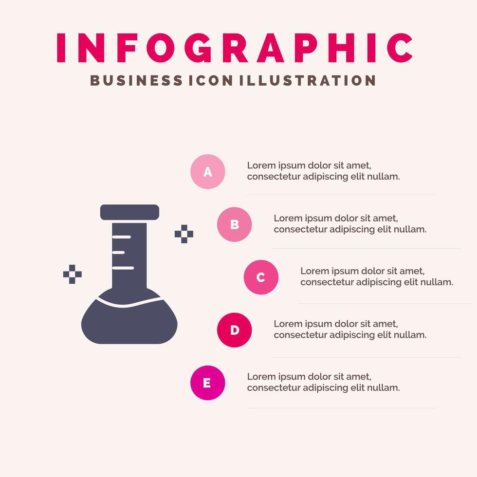 kemisk flaska laboratorium fast ikon infographics 5 steg presentation bakgrund vektor