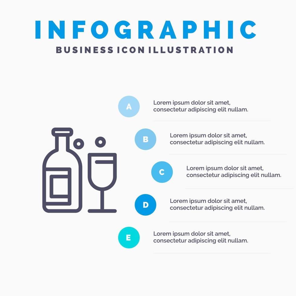 Alkohol-Bar trinken Whiskey Liniensymbol mit 5 Schritten Präsentation Infografiken Hintergrund vektor