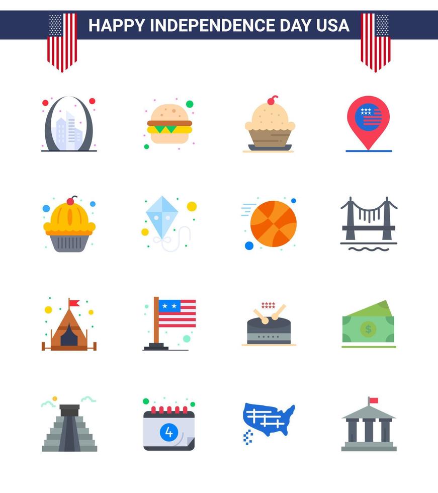 16 Usa-Flachpackung mit Zeichen und Symbolen für den Unabhängigkeitstag der amerikanischen Karte, Kuchenstandort Thanksgiving, editierbare Usa-Tag-Vektordesign-Elemente vektor