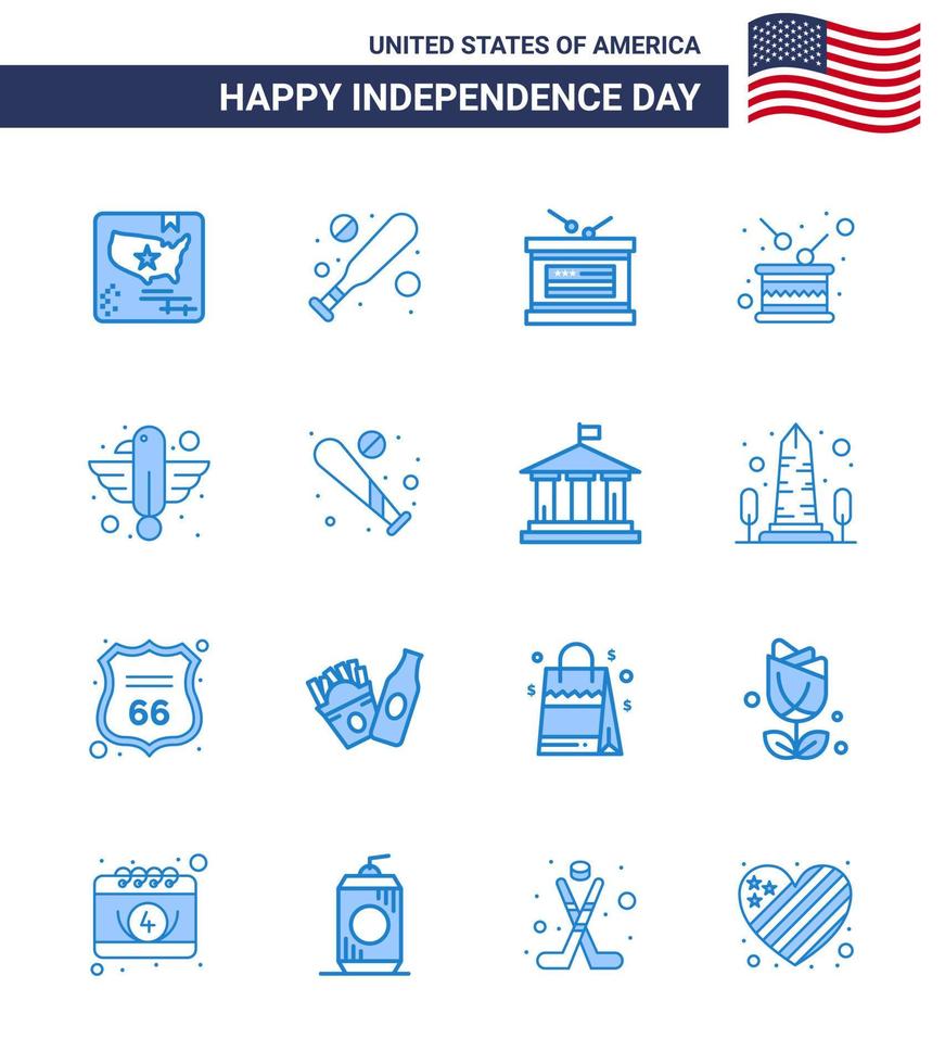 blå packa av 16 USA oberoende dag symboler av djur- oberoende Semester oberoende trumma redigerbar USA dag vektor design element
