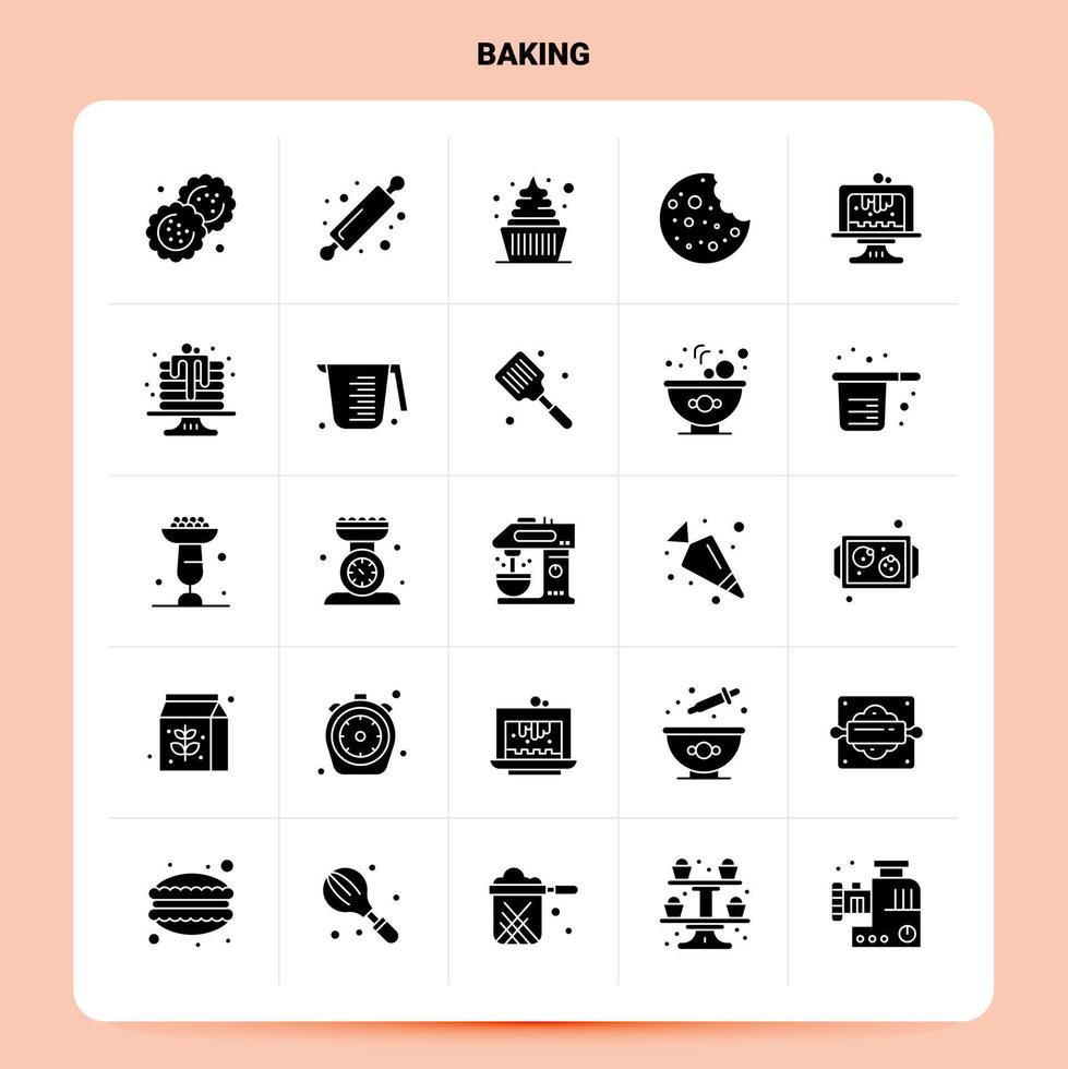 solide 25 Backen Icon Set Vektor Glyphe Stil Design schwarze Icons Set Web und mobile Geschäftsideen Design Vektor Illustration