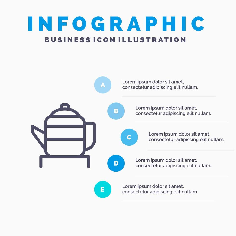 Tee Teekanne China chinesisch blau Infografiken Vorlage 5 Schritte Vektorlinie Symbol Vorlage vektor