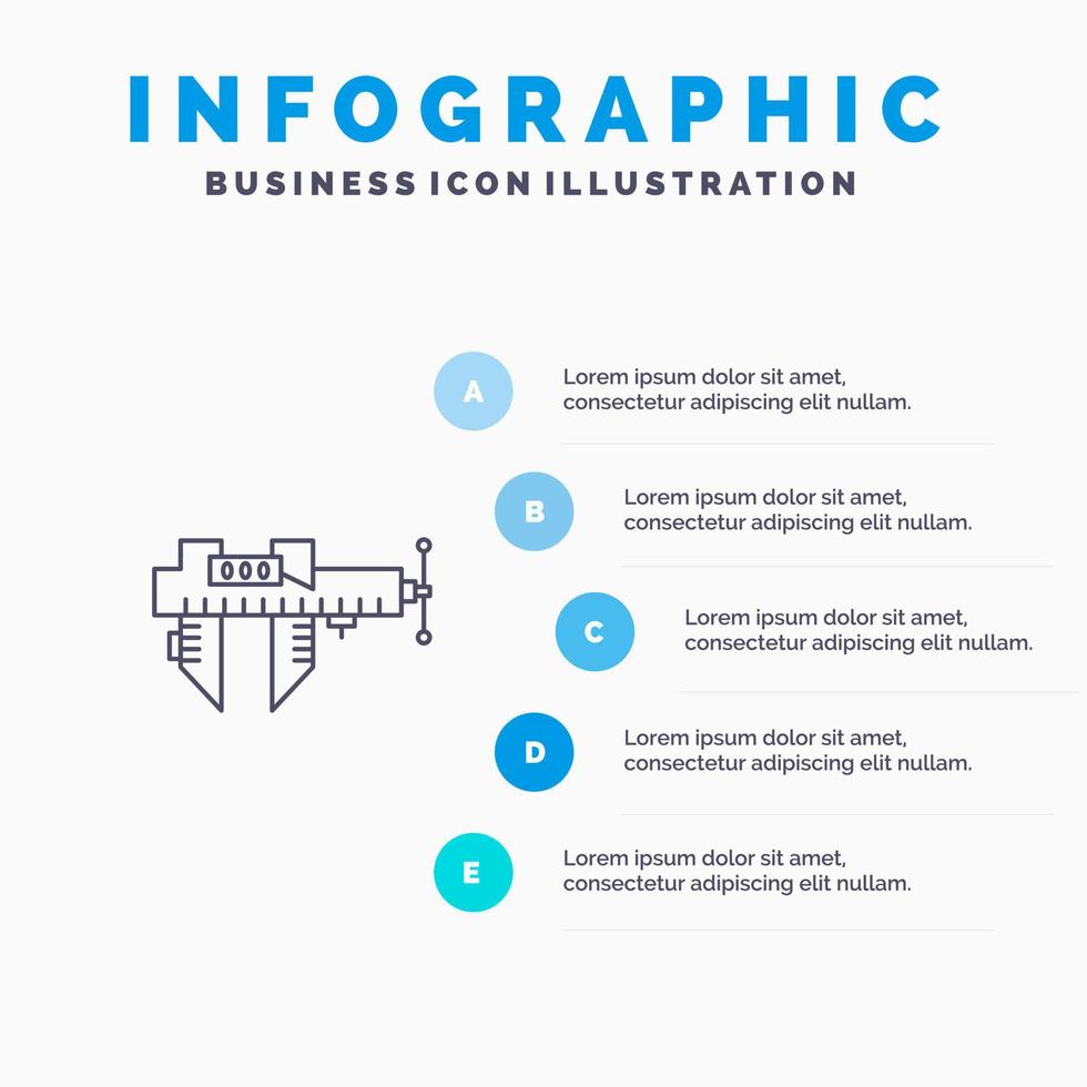 skjutmått mäta mikrometer reparera skala linje ikon med 5 steg presentation infographics bakgrund vektor