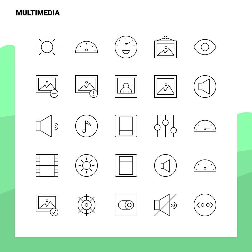 uppsättning av multimedia linje ikon uppsättning 25 ikoner vektor minimalism stil design svart ikoner uppsättning linjär piktogram packa