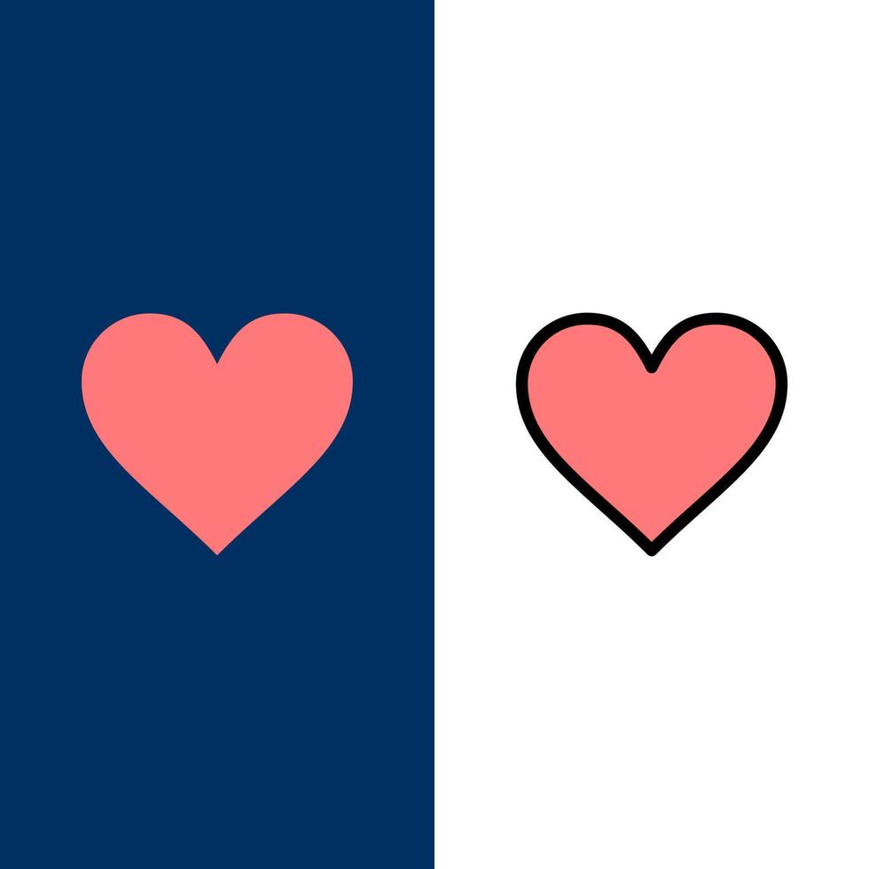 Herz Liebe wie Twitter Symbole flach und Linie gefüllt Symbolsatz Vektor blauen Hintergrund