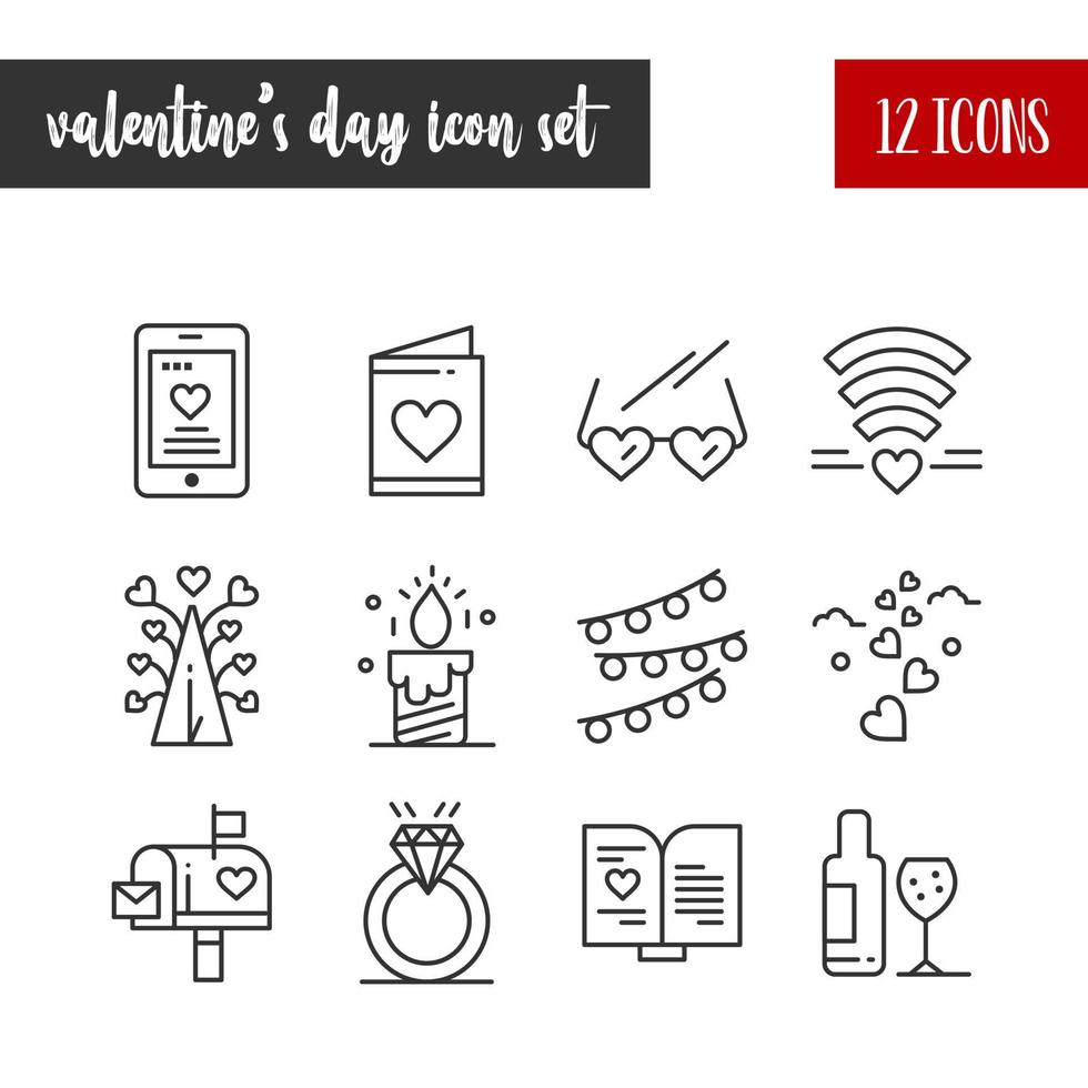 Happy Valentines Day Gliederung 12 Icon Set vektor