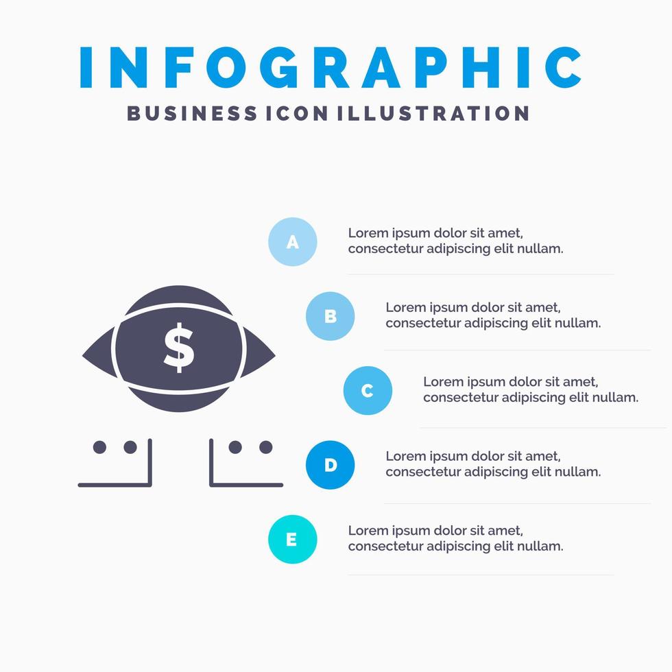Auge Dollar Marketing digital solide Symbol Infografiken 5 Schritte Präsentationshintergrund vektor