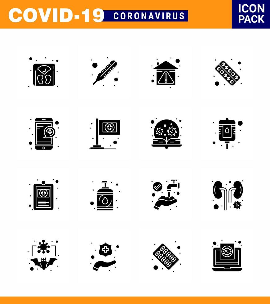 ny coronavirus 2019-nCoV 16 fast glyf svart ikon packa läsplatta hälsa hygien form läkemedel viral coronavirus 2019 nov sjukdom vektor design element