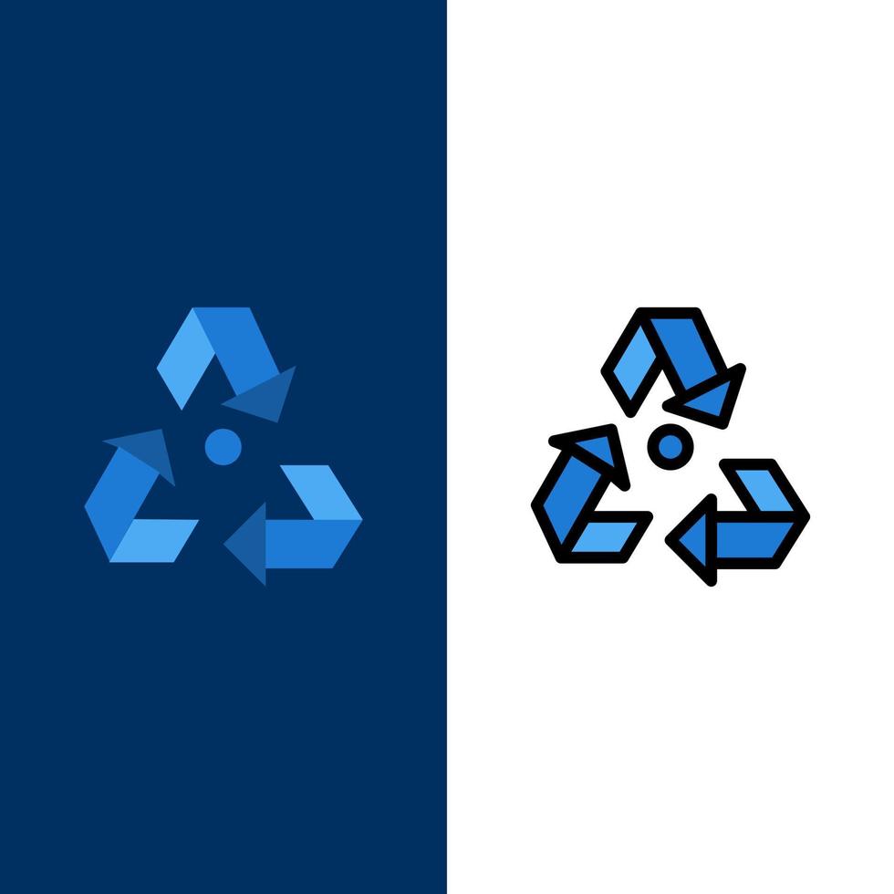 Öko Ökologie Umwelt Müll grüne Symbole flach und Linie gefüllt Symbolsatz Vektor blauen Hintergrund
