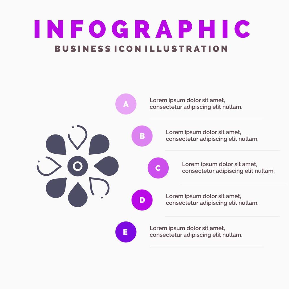 blume sonne blume floral natur frühling solide symbol infografiken 5 schritte präsentation hintergrund vektor