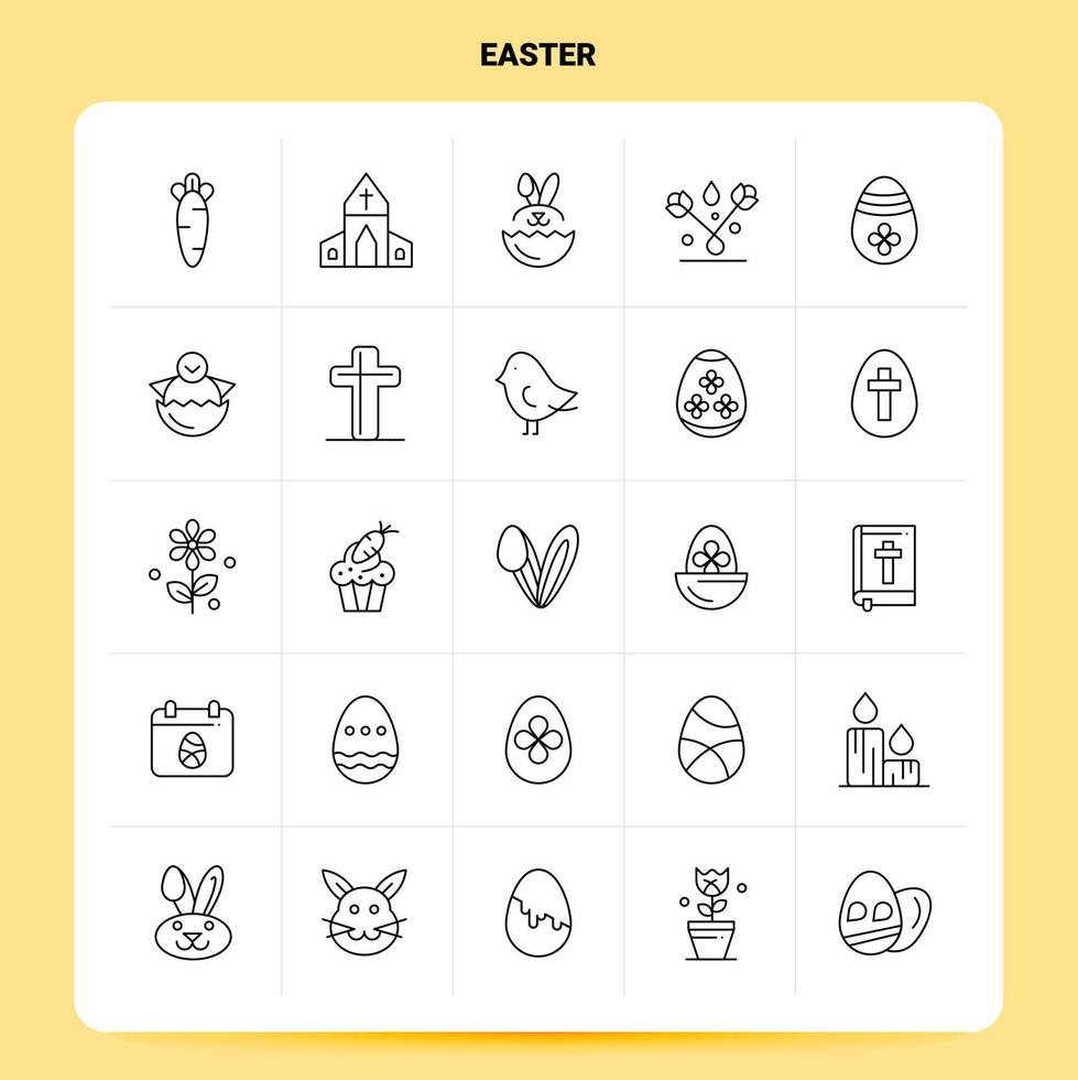 Umriss 25 Ostern Icon Set Vektor Linienstil Design schwarze Icons Set lineare Piktogramm Pack Web und mobile Geschäftsideen Design Vektor Illustration