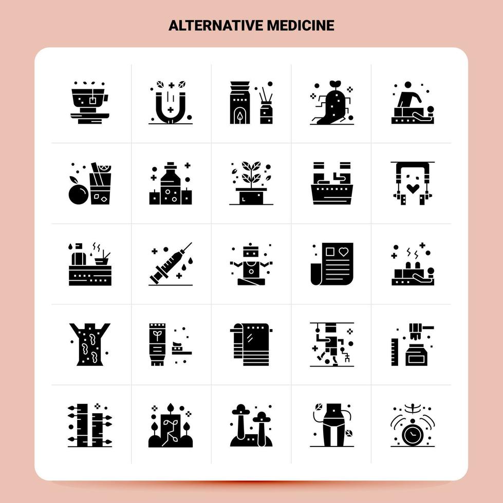 solide 25 Alternativmedizin Icon Set Vektor Glyphe Stil Design schwarze Icons Set Web und mobile Geschäftsideen Design Vektor Illustration