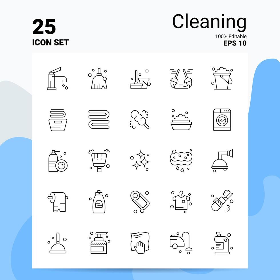 25 Reinigungs-Icon-Set 100 bearbeitbare Eps 10 Dateien Business-Logo-Konzept-Ideen-Line-Icon-Design vektor