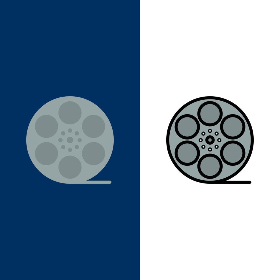 filme spielen video amerikanische symbole flach und linie gefüllt icon set vektor blauen hintergrund