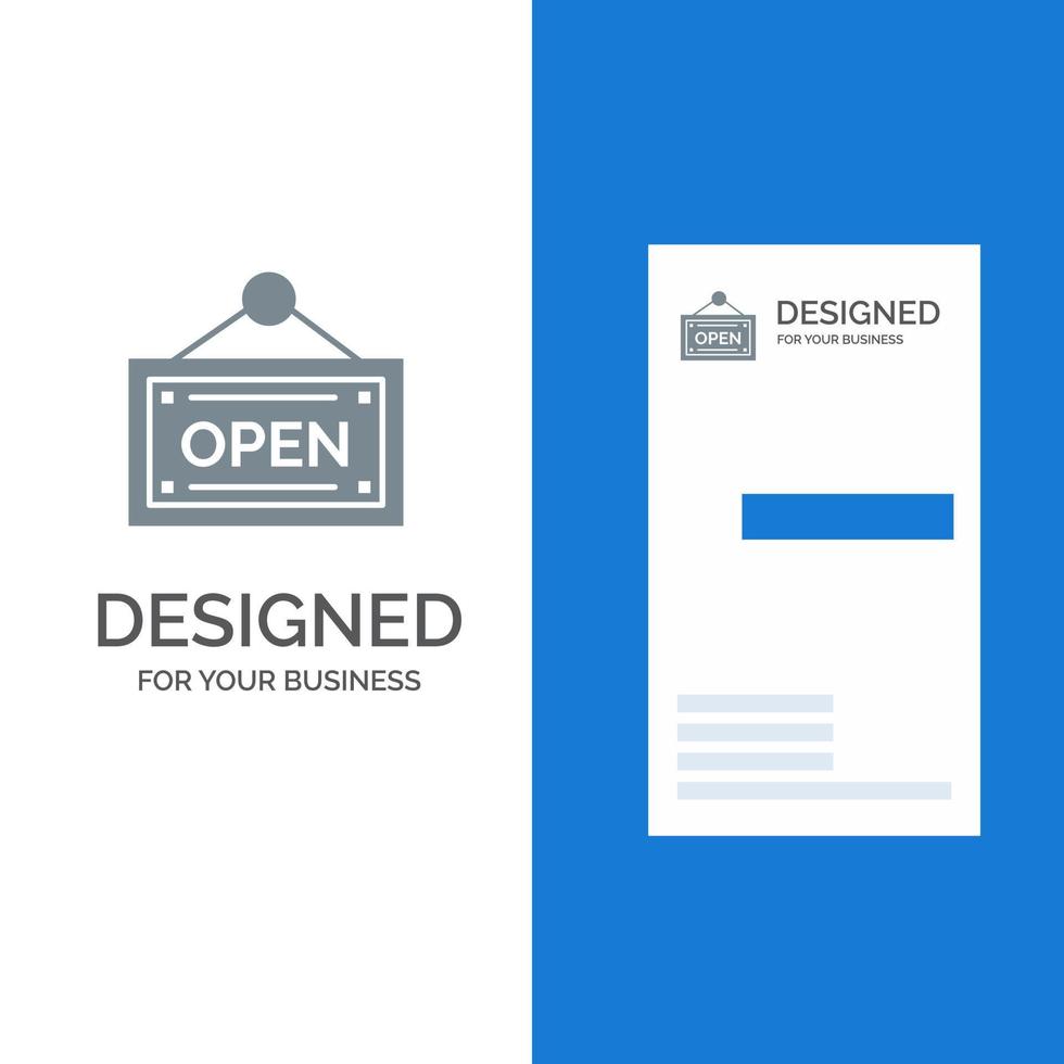 Open Shop Board graues Logo-Design und Visitenkartenvorlage vektor