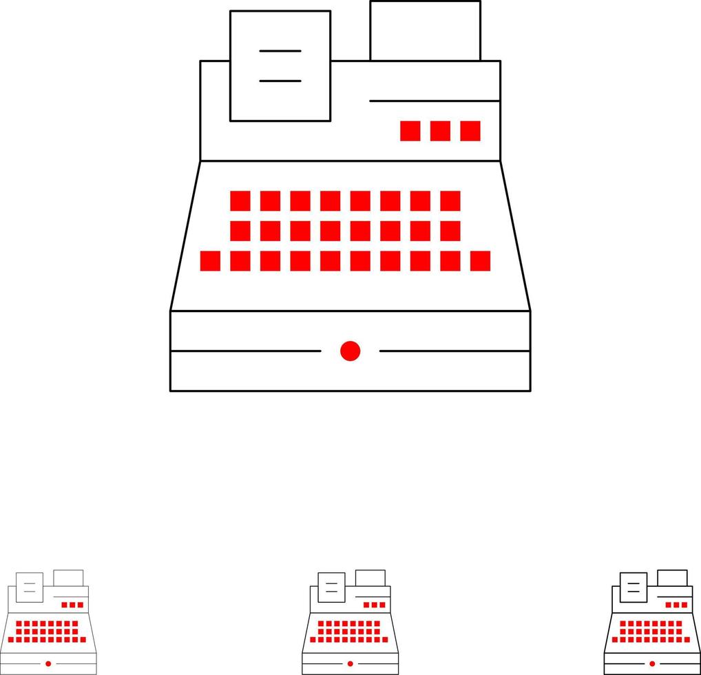 fax skriva ut skrivare handla djärv och tunn svart linje ikon uppsättning vektor