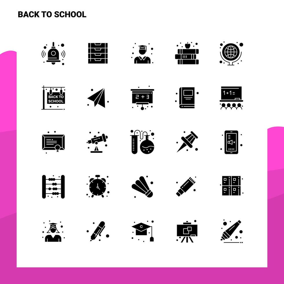 25 tillbaka till skola ikon uppsättning fast glyf ikon vektor illustration mall för webb och mobil idéer för företag företag