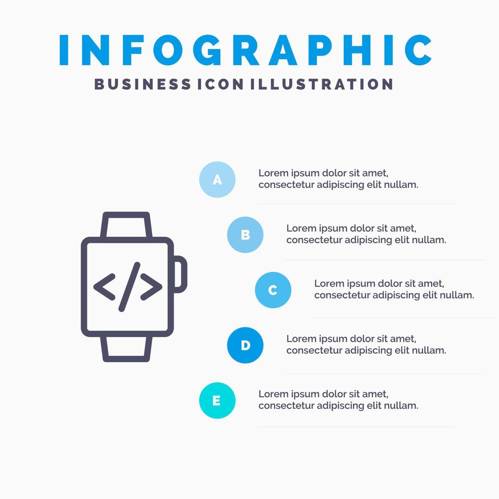 Kolla på hand Kolla på tid klocka linje ikon med 5 steg presentation infographics bakgrund vektor
