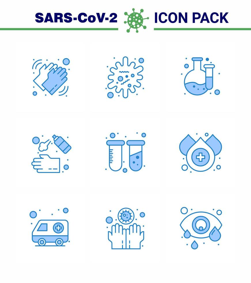 9 blaues Coronavirus-Krankheits- und Präventionsvektorsymbol Chemieseife Infektion Hand Handspray virales Coronavirus 2019nov Krankheitsvektor-Designelemente vektor