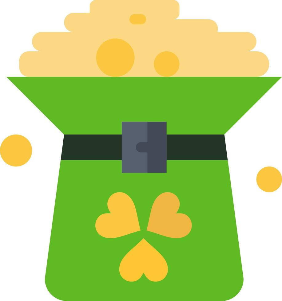 Klee Münze grüner Hut in flacher Farbe Symbol Vektor Symbol Banner Vorlage