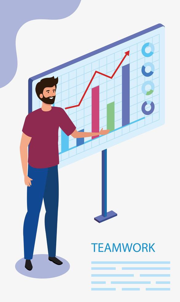 man med infografik i scenlagarbete vektor