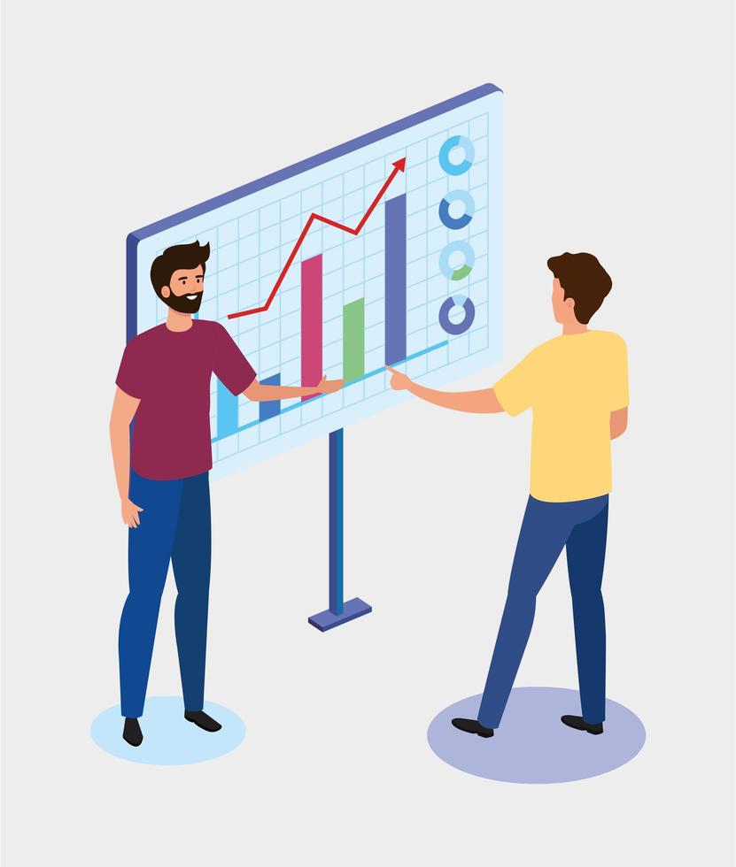 Geschäftsleute mit Statistikgrafiksymbolen vektor