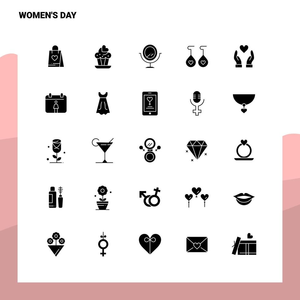 25 Womens Day Icon Set solide Glyphen-Icon-Vektor-Illustrationsvorlage für Web- und mobile Ideen für Unternehmen vektor