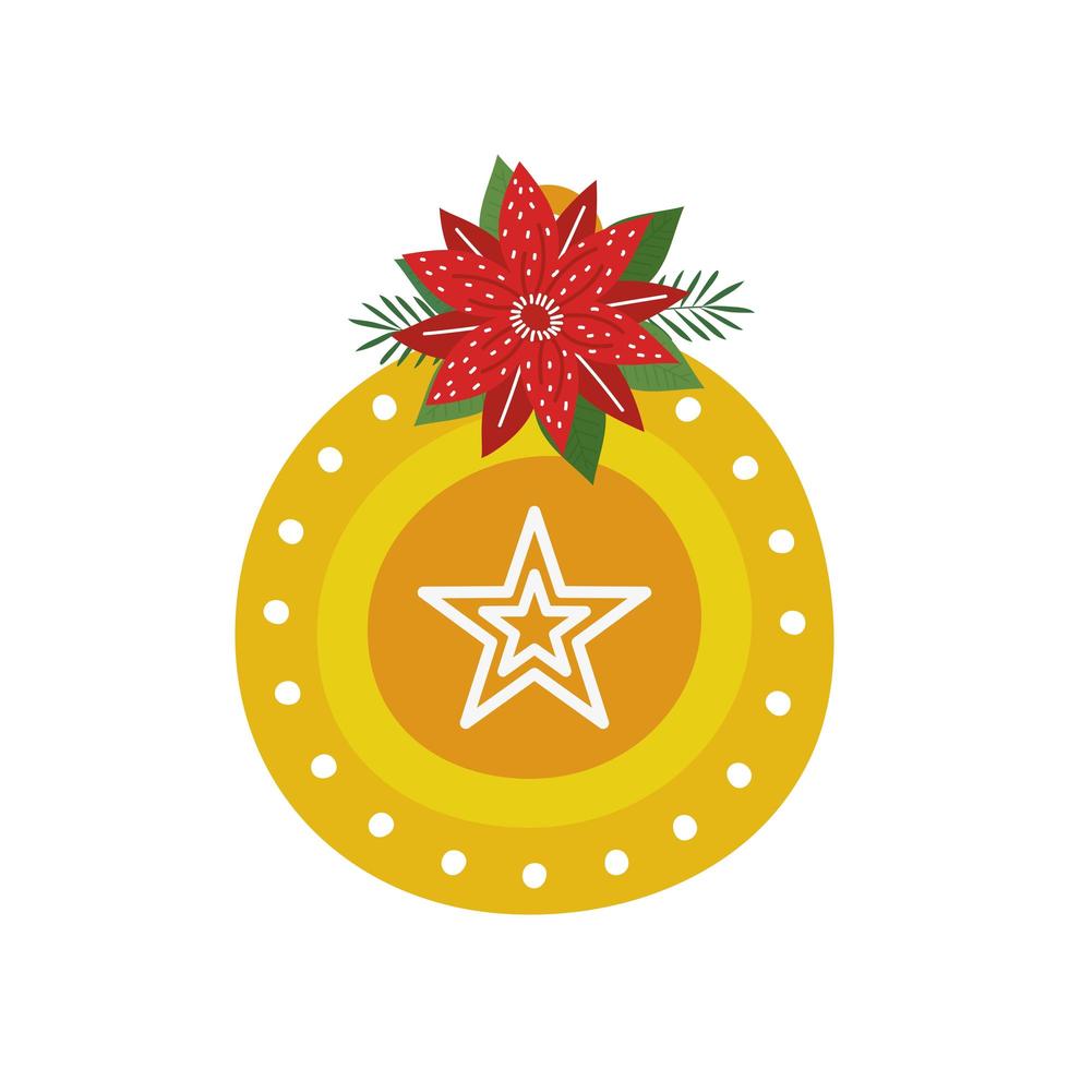 Ball Weihnachten mit Blume isolierte Ikone vektor