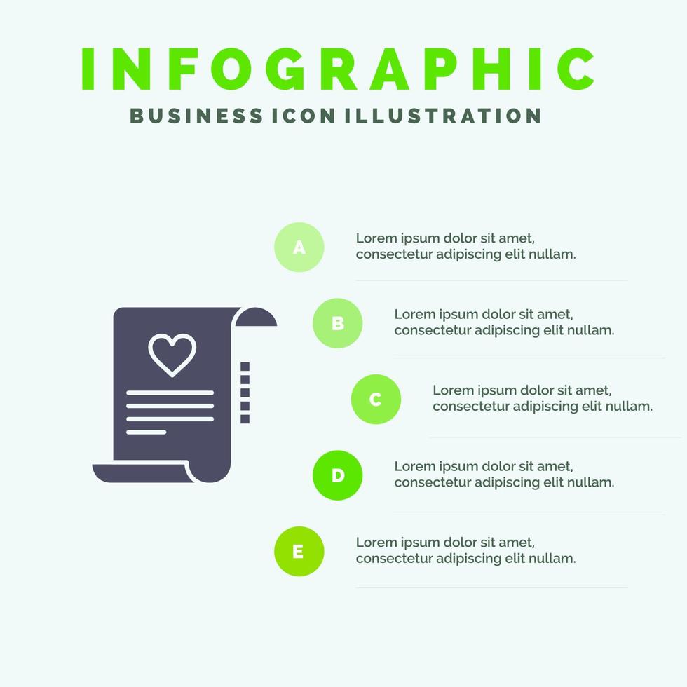 brief papier dokument liebesbrief ehe karte solide symbol infografiken 5 schritte präsentation hintergrund vektor