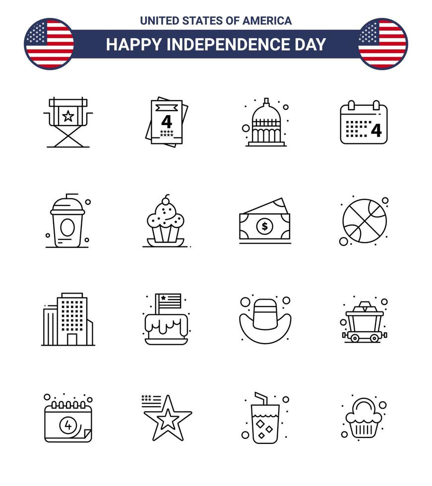 16 kreativ USA ikoner modern oberoende tecken och 4:e juli symboler av cole amerikan indiana datum kalander redigerbar USA dag vektor design element