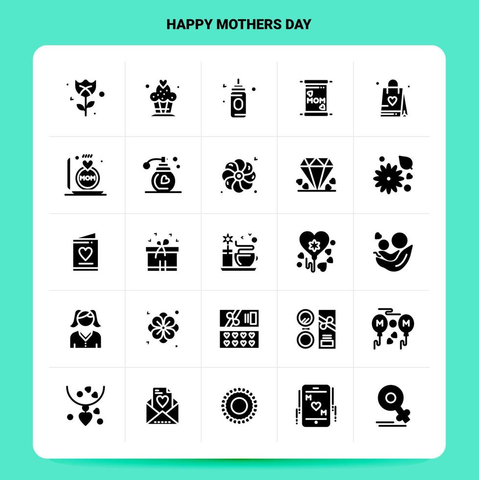 solide 25 Happy Mothers Day Icon Set Vektor Glyphe Stil Design schwarze Icons Set Web und mobile Geschäftsideen Design Vektor Illustration