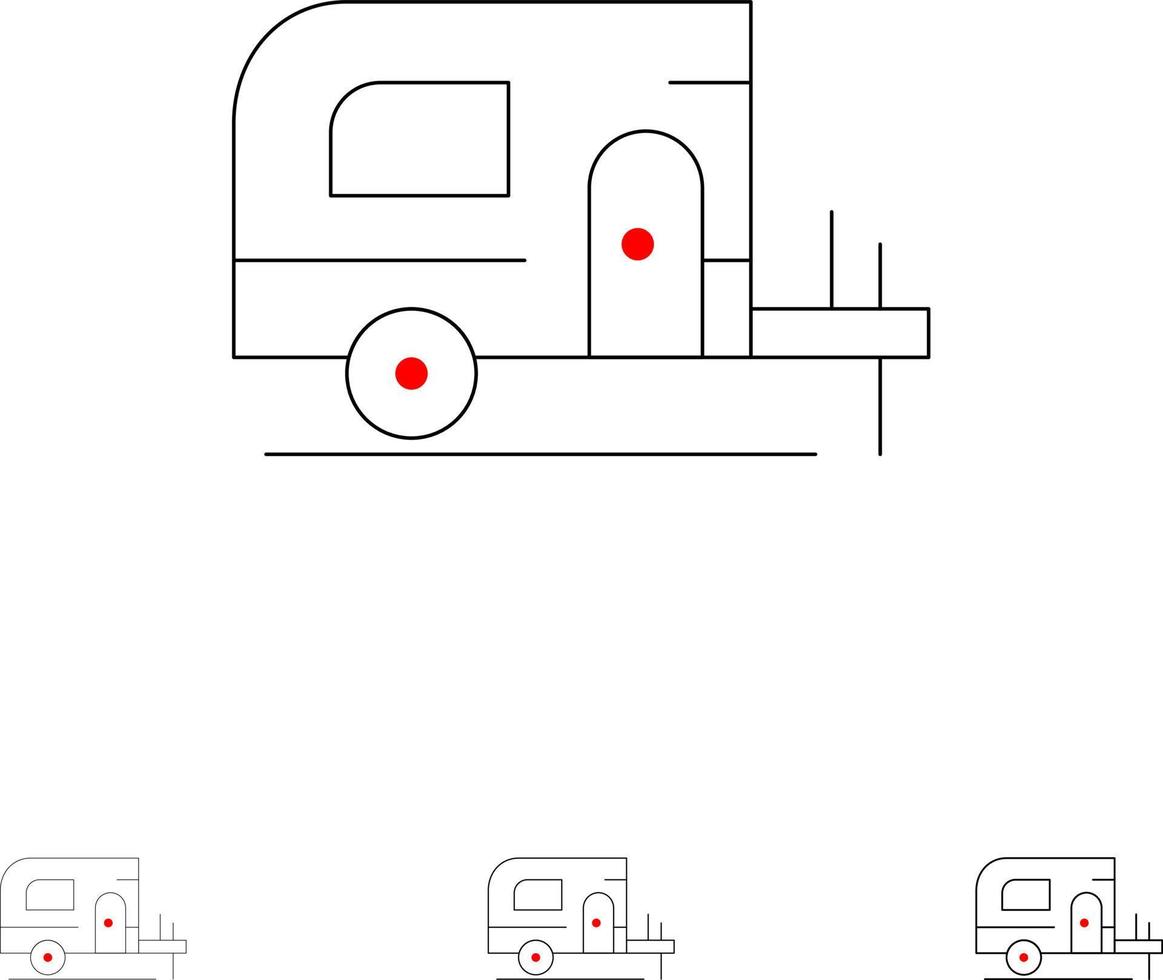 Auto Camp Frühling fett und dünne schwarze Linie Symbolsatz vektor