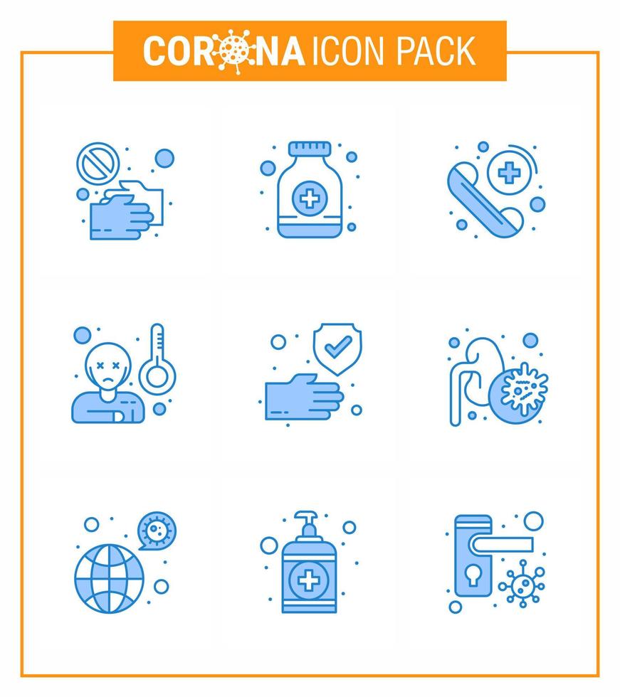 covid19 Corona-Virus-Kontaminationsprävention blaues Symbol 25 Pack wie Temprature-Virus-Sirup-Flaschenfieber medizinische virale Coronavirus 2019nov-Krankheitsvektor-Designelemente vektor
