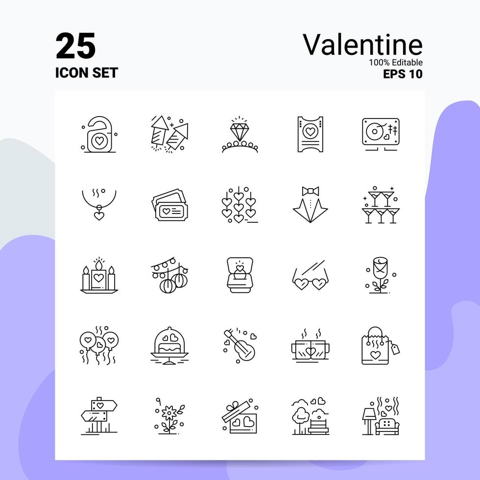 25 Valentinstag-Icon-Set 100 bearbeitbare Eps 10 Dateien Business-Logo-Konzept-Ideen-Line-Icon-Design vektor