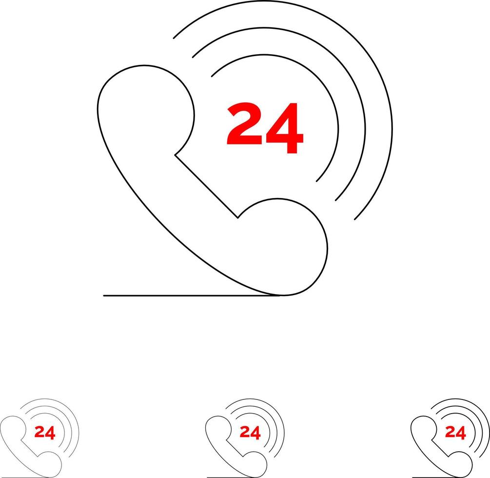 telefon telefon klingelt 24 fette und dünne schwarze liniensymbole gesetzt vektor