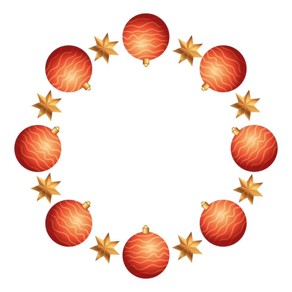 Rahmen rund mit Kugeln und Sternen Weihnachtsdekoration vektor