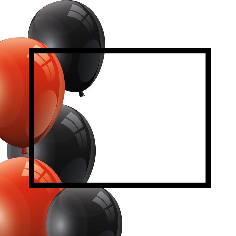uppsättning ballonger helium svart och rött med fyrkantig ram vektor
