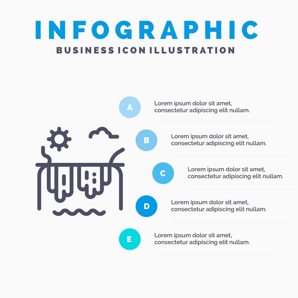 bergen flod Sol kanada linje ikon med 5 steg presentation infographics bakgrund vektor