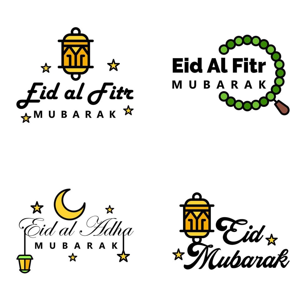 satz von 4 vektorillustration des eid al fitr muslimischen traditionellen feiertags eid mubarak typografisches design verwendbar als hintergrund oder grußkarten vektor