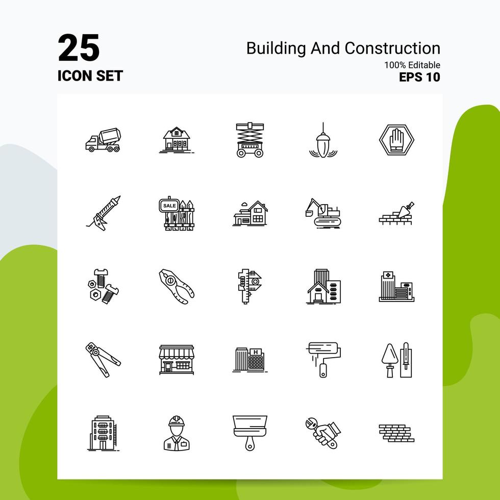 25 byggnad och konstruktion ikon uppsättning 100 redigerbar eps 10 filer företag logotyp begrepp idéer linje ikon design vektor