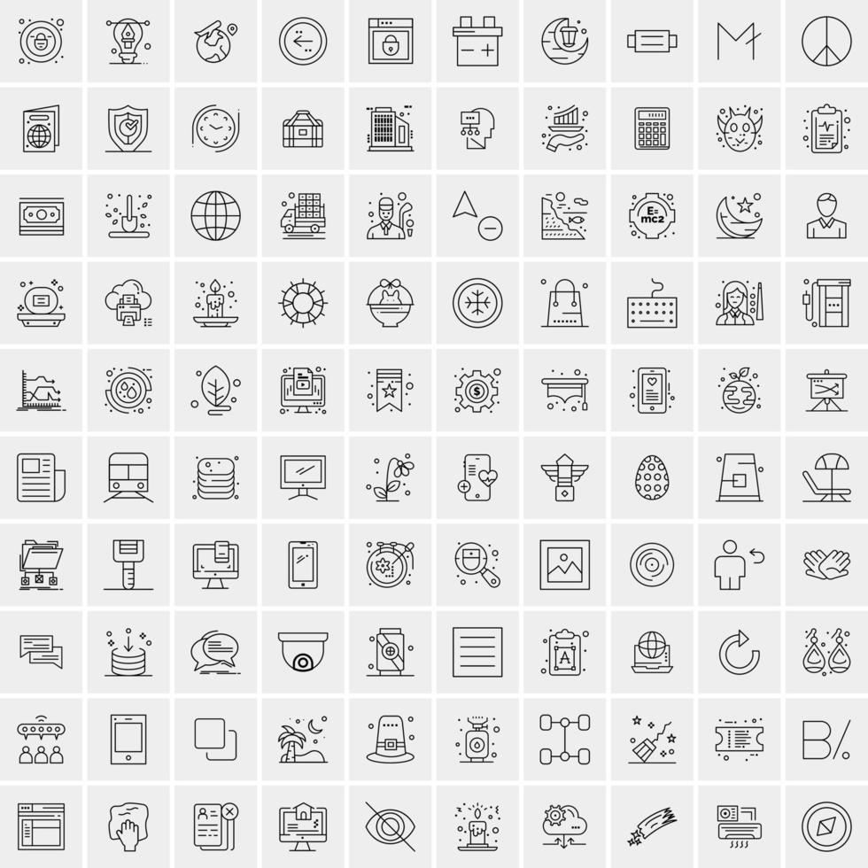 Packung mit 100 universellen Liniensymbolen für Handy und Web vektor