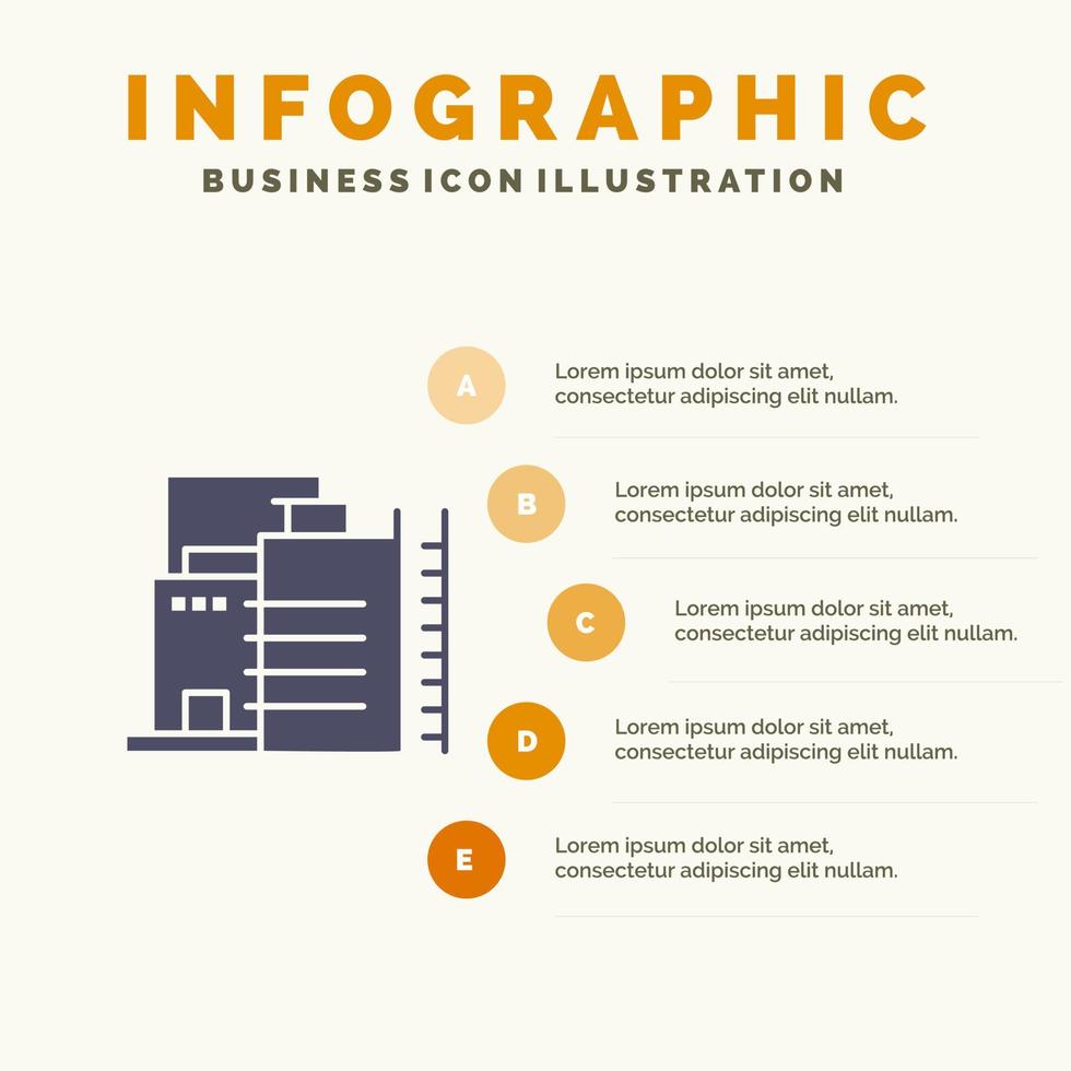 Hochbau Fabrik Industrie solide Symbol Infografiken 5 Schritte Präsentationshintergrund vektor