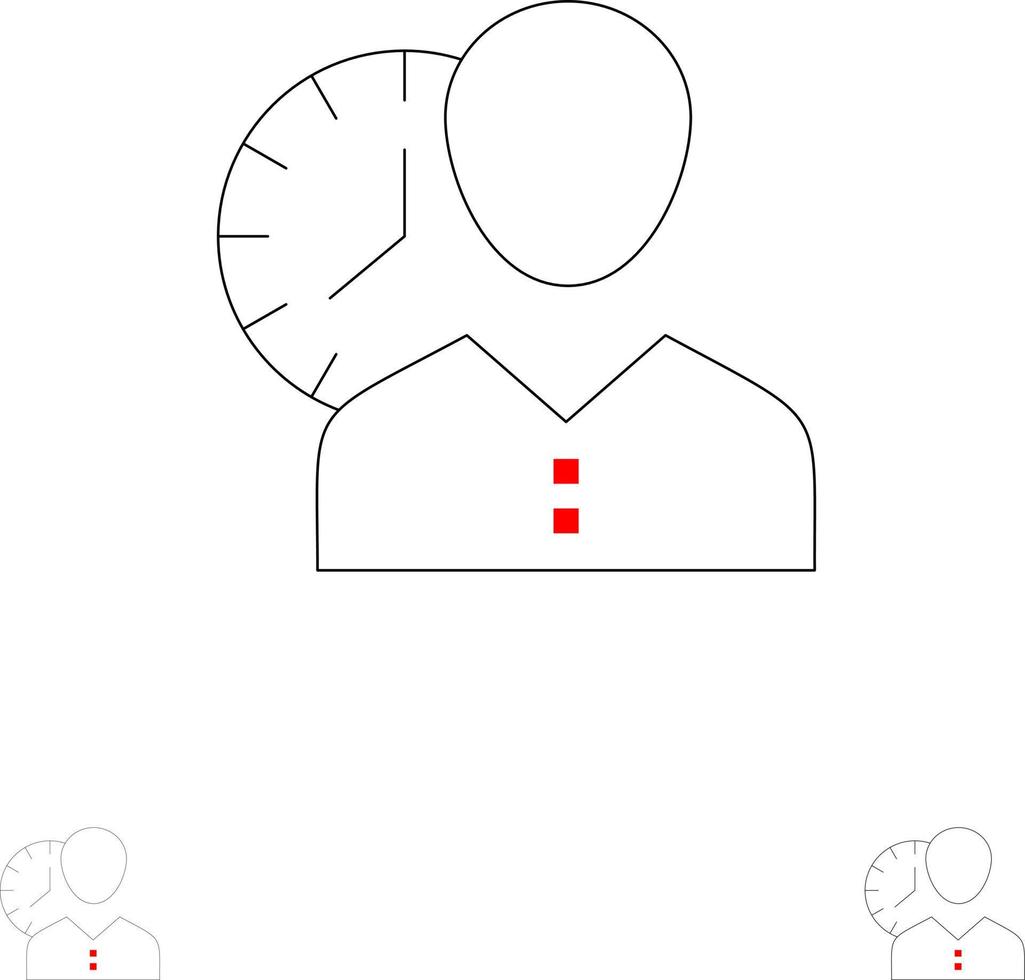 klocka timmar man personlig schema tid tidpunkt användare djärv och tunn svart linje ikon uppsättning vektor