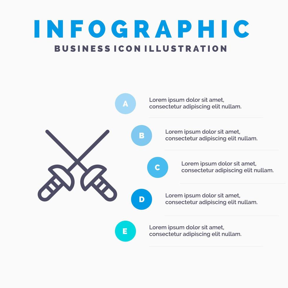 fäktning sabel sport linje ikon med 5 steg presentation infographics bakgrund vektor