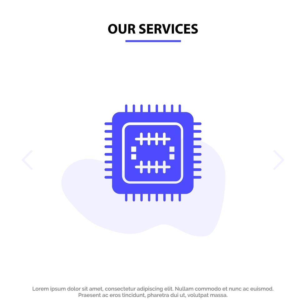 unsere dienstleistungen system tech technologie cpu solide glyph icon web card template vektor