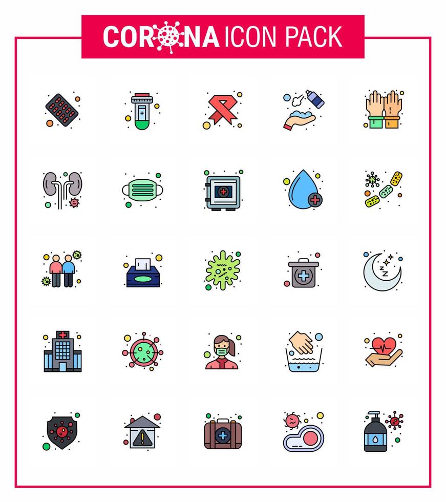 Coronavirus-Bewusstseinssymbol 25 flache, farbig gefüllte Liniensymbole Symbol enthalten Waschen sauber Hilfsmittel Alkoholband virales Coronavirus 2019nov Krankheit Vektordesign-Elemente vektor