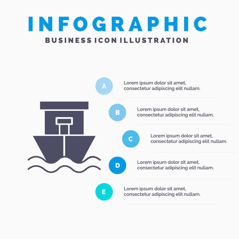 Schiff Strand Boot Sommer solide Symbol Infografiken 5 Schritte Präsentationshintergrund vektor